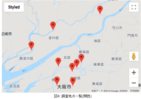大阪周辺の調査地点