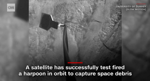 ケーブルの先端は衛星から打ち込まれた銛