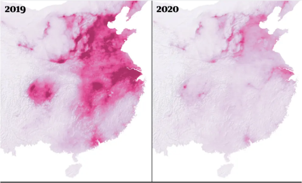 CO2をはじめ大気汚染物質が急減した中国(ESAサテライトの画像)